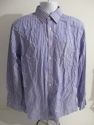 M&S Ultimate Non Iron Regular Fit Blue Red Stripe Shirt Size 16  • £9.99