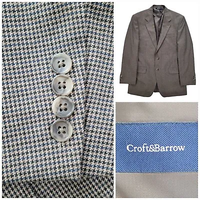 Croft & Barrow Sport Coat Mens 42L Brown Suit Jacket 2 Button Blazer Houndstooth • $22.49