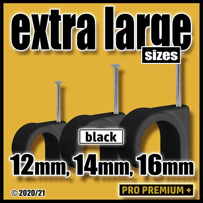 Large Black Plastic Cable Clips Nail Wall Fixings - Leads Wire Cables 121416mm • £6.99