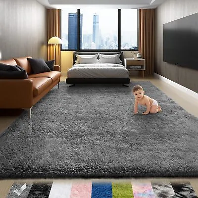 Large Shaggy Fluffy Rugs Anti-Slip Super Soft Mat Living Room Bedroom Carpet Rug • £7.99