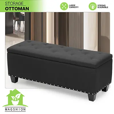 42  Black Storage Bench Lift Top Tufted Poufs Ottoman Upholstered Footrest Stool • $87.99