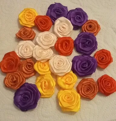 20 Satin Ribbon Flowers  Rosebuds 4cm 40mm5colours Scrapbook Card Applique Dress • £3.49