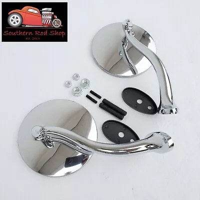 4  Swan Neck Side Round Side Mirrors Stainless Chrome Hot Street Rod Chevy Ford • $48.95