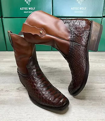 Men’s Rodeo Cowboy Boots Snake Skin Print Western Genuine Leather Zip Botas • $99.99