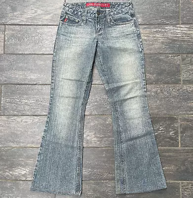 Vintage Y2K Mudd Jeans Flared Blue Stone Wash Denim Size 3 (29 X31 ) Embroidered • $50