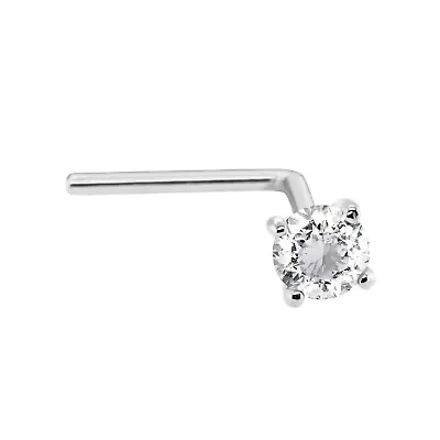 Solid 14kt Gold 22G L-Shape Stud White Diamond Gemstone L-Bend Nose Ring Stud • $51