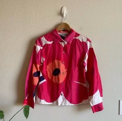 Marimekko Unikko Flower Print Button Down Shirt Size Medium - See Measurements • $65