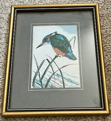 £6.95 • Buy Vintage JJ Cash's Miniature Framed Woven Silk Bird Picture Kingfisher 6” X 7.5”