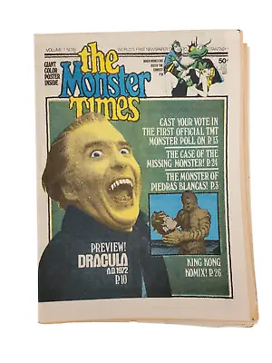 The Monster Times Newspaper Magazine Vintage Volume 1 No 18 1972 DRACULA Poster! • $15