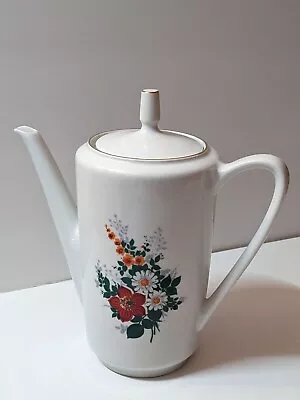 Rare Beautiful Kahla Porcelain Germany Orange Red & White Floral Tea Pot & Gold • $19.99