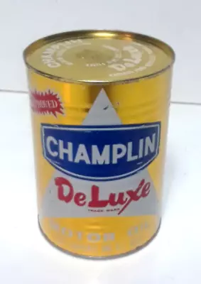 Vintage CHAMPLIN Deluxe Motor Oil 1 FULL Quart METAL Ribbed Can SAE 10W HD NOS • $15.99
