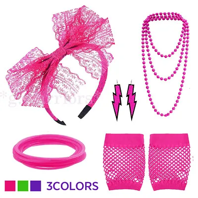 80S Accessories Gloves Hen Warmers Dress Rave Leg Neon Fancy Party Fishnet Beads • £6.31