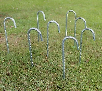 £12.90 • Buy 8x Large Ground Stakes Galvanized Metal Ribbed Tent Gazebo Hooks Camping Garden