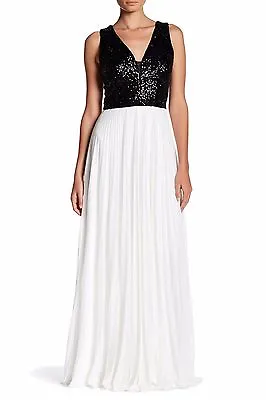 NWT Nicole Miller Black Ivory White Sequin Bodice Pleated Mesh Dress Gown 6 • $62