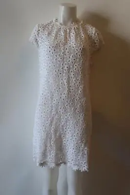 Womens Milly Bergdorf Goodman White Crochet Lace Semi-Sheer Sheath Dress 10 * • $24.99