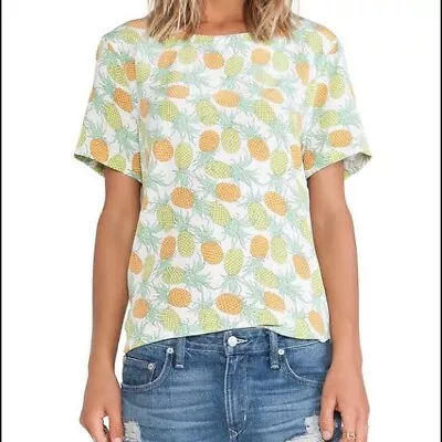 EQUIPMENT Femme Size M Riley Tee Pineapple Print 100% Silk Top Quirky Designer • $41.25