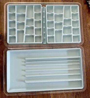 2 Light Blue Velvet Set In Plastic Jewelry Trays Organizers Stackable 9x16 • $15