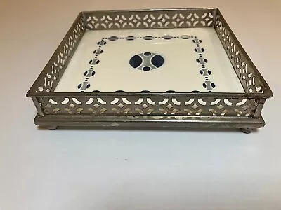 Antique 6.5 Inch  Tea Pot Stand/tile With Silver Metal Banding  • $5.99