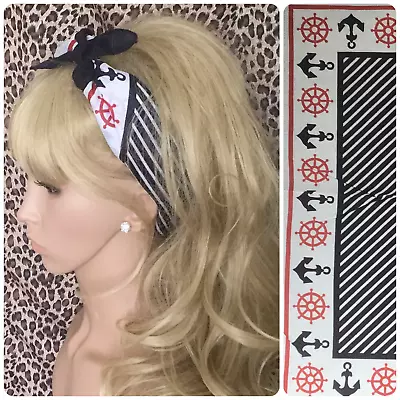 New Navy Red Anchor Nautical Fabric Bandana Head Band Hair Tie Neck Scarf Sailor • £3.99