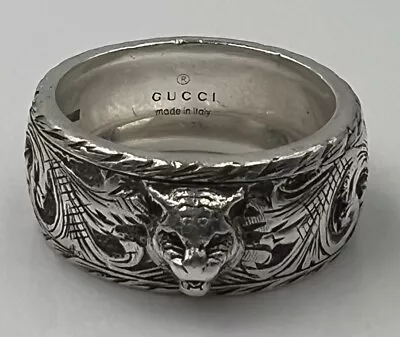 Men's Gucci 925 Sterling Silver Ring With Feline Head - Size 10 - 23 • $198