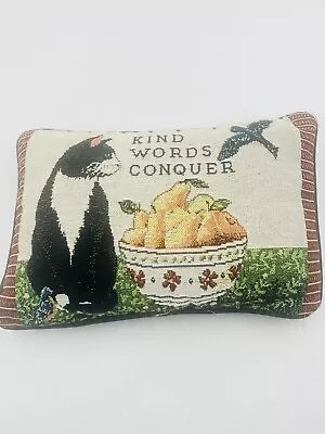 Vintage Tapestry Woven Black & White Cat Kitten Accent Pillow Kind Quote • $14.99