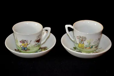 Vintage Mice & Bunny Miniature Child's Tea Cups & Saucers  Mouse  CHIP • $10