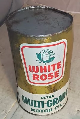 Full White Rose Oil Can Quart Vintage Motor Oil Can Tin Gold (Dent) Canada Tin • $236.98