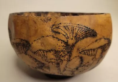 MUSHROOM FOREST 5  Art Gourd Bowl RODWAN Original Pyrography • $18.95