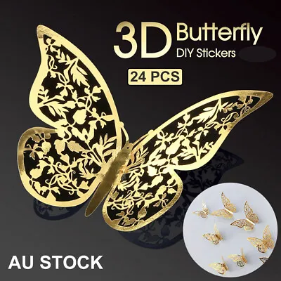$6.99 • Buy 24PK 3D DIY Wall Decal Stickers Butterfly Home Room Art NEW Decor Decorations
