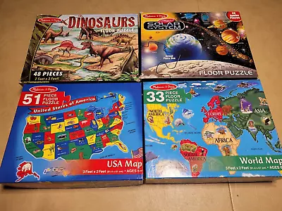 Lot 4 Melissa & Doug  Dinosaurs Solar System World Map USA Map Floor Puzzles • $19.99