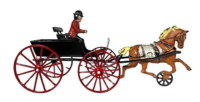 1890s CAST IRON HORSE DRAWN SINGLE SURREY COACH PRATT & LETCHWORTH 14 INCH LONG • $128.50