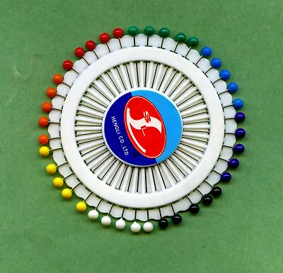 40 X Round Budget MIXED BRIGHT COLOURS Bead Headed Pins 1 Wheel 40mm (1.5 ) Long • £1.90