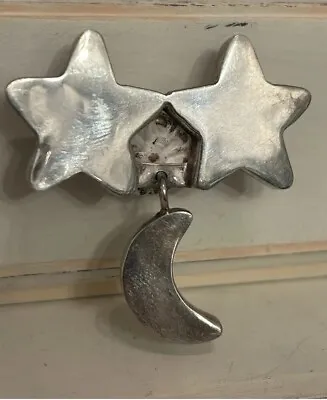 Vintage Moon & Stars Brooch Sterling Silver Mexico 2” • $24.50