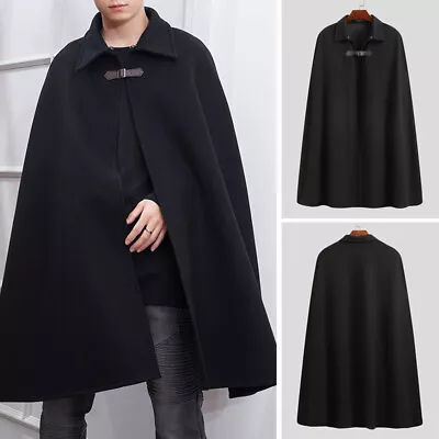 Men's Vintage Poncho Cape Coat Loose Cardigan Jacket Baggy Cloak Jumper Outwear • £22.79