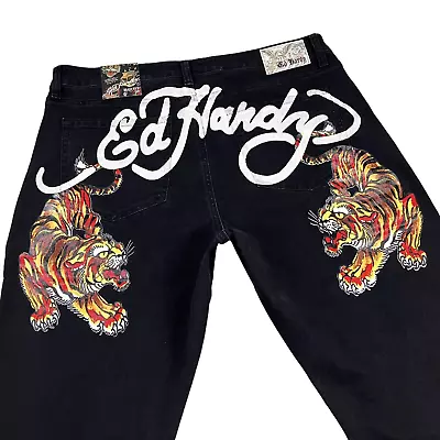 ED HARDY Jeans Slim Fit Bengal Tigers Mens Size 38 Straight Leg Black NWT • $49