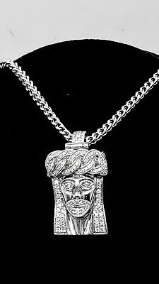 Men's 10K White Gold Chain W/ 14K White Gold Jesus Natural Diamonds Pendant • $999