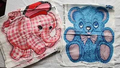 Vtg Blue Teddy Bear AND Pink Elephant Cut And Sew Pillow Doll Fabric Panel NOS • $30