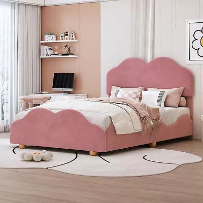 Full Size Upholstered Platform Bed With Cloud Shaped Bed Board Dark Pink • $200.29