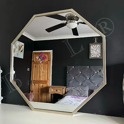 80cm Large Gold Wall Mirror Octagon Geo Gold Mirror  Art Deco Metal Wall Mirror • £49.99