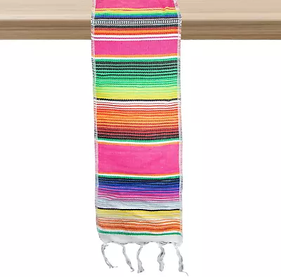 Mexican Serape Table Runner Mexican Party Colorful Striped Runner Fringe Cotton  • $18.99