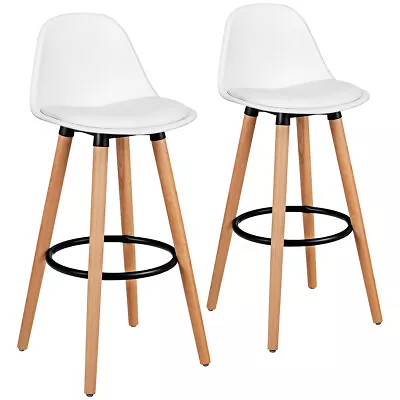Set Of 2 Mid Century Barstool 28.5  Dining Pub Chair W/Leather Padded Seat White • $89.98