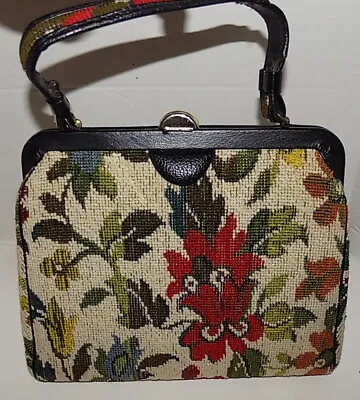 Vintage 50s 60s Floral Chenille Carpet Bag Purse Handbag • $24.99