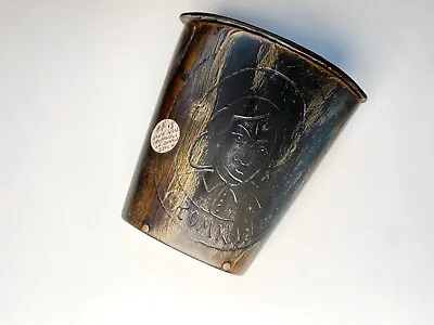 Antique Horn Snuff Mull Depicting A Folk Art Engraved Image Of Oliver Cromwell • £275