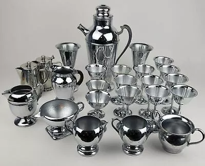 Vintage MCM Mid-century Modern Chrome Stainless Pitchers Cups Decanters Etc Lot • $69.05