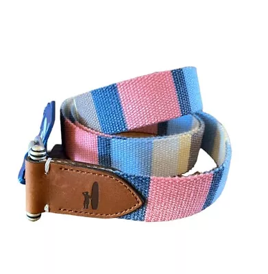 Johnnie-O Bowen D-Ring Canvas Striped Gulf Blue Belt Mens XL • $39.99