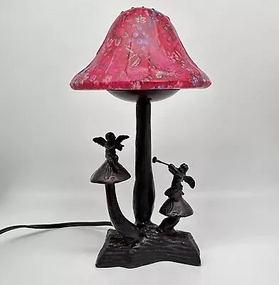 $45 • Buy Cherub Mushroom 12” Table Lamp Glass Shade Metal Base Vintage Art Nouveau Style