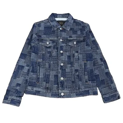 Men's Plaid Patchwork Japanese Boro Sashiko Wabash Stripe Denim Trucker Jacket • $160