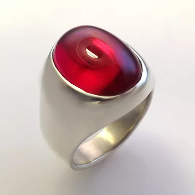 Unique Heavy Custom Mens Ring W/ An Oval Lab-created Ruby In Sterling Silver • $335