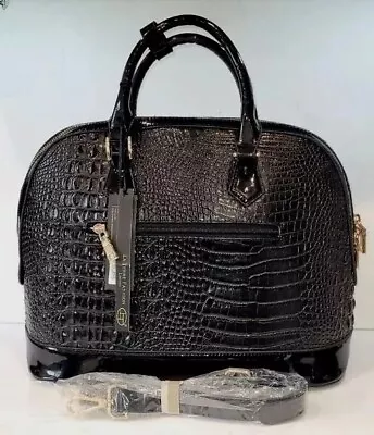  La Terre Fashion Croc Vegan Leather Black Large Handbag Reversable Crossbody  • $52