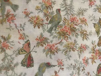 NOS Vintage Cotton Fabric 1960s Birds Of Paradise BUTTERFLIES Ferns 2 YD 44  W • $17.99